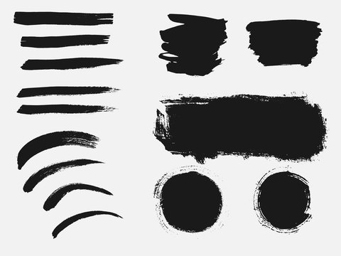 Set of black paint, ink brush strokes, brushes, lines. Dirty artistic design element