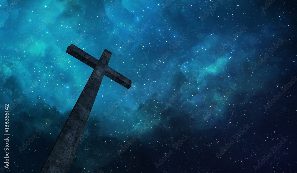 Wall mural cross and night sky