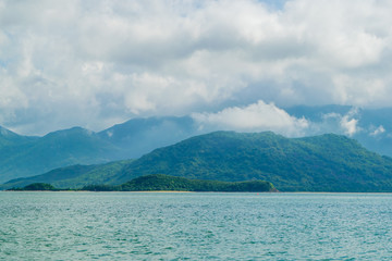 Sea landscape with island shore and clouds - the South China sea - Vietnam, Nha Trang bay