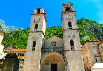 Fototapeta na wymiar Cathedral Saint Tryphon is Roman Catholic cathedral in old town of Kotor, Montenegro