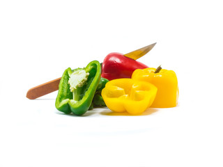 Bell pepper is ingredient in a healthy diet on white background