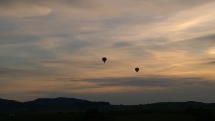 Balloons in sunset. Slovakia