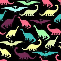 Seamless pattern with cartoon dinosaurs. 
