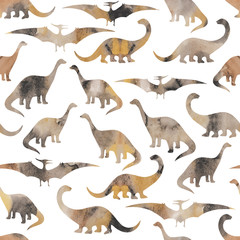 Seamless pattern with cartoon dinosaurs. 