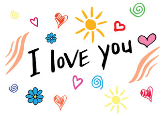 I love you hand lettering - handmade calligraphy. Hand drawn doodles