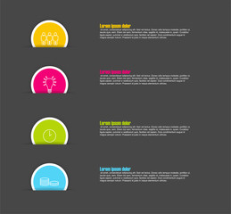 four step paper circle vector infographic template with icons