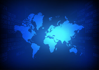 Vector : World map with business number on blue background