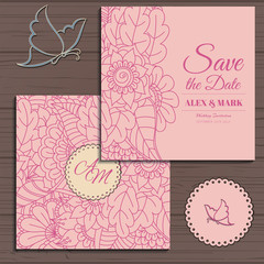 Wedding invitation card suite with flower Templates.Vector Illustration