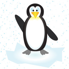 Vector illustration of a cute penguin on the ice floe with snow
