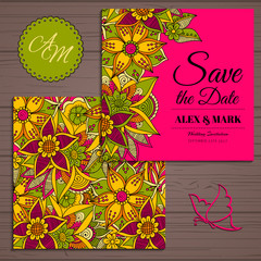 Naklejka premium Wedding invitation card suite with flower Templates.Vector Illustration