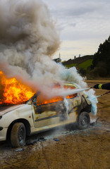 Burning vehicle - terrorism concept