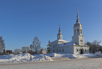 View of the Cathedral hill and Temple Alexander Nevsky in the city of Vologda, Russia