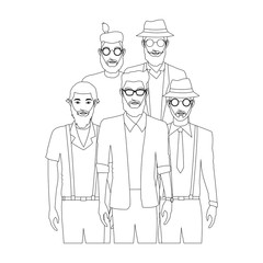 group of men with hipster style over white background. vector illustration
