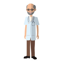 old man medical doctor cartoon icon over white background. colorful desing. vector illustration