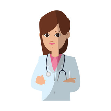 woman medical doctor cartoon icon over white background. colorful design. vector illustration