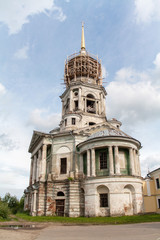Fototapeta na wymiar Torzhok, Russia. The belltower of the ancient Boris and Gleb monastery