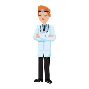 man medical doctor cartoon icon over white background. colorful desing. vector illustration