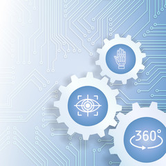 Circuit Board Vector Illustration with Cogwheel and Virtual Real
