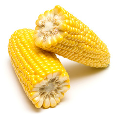 A corn is isolated on white background. Flat lay, top view