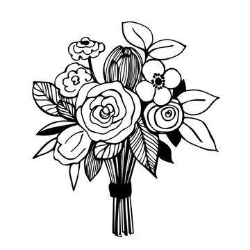 Flower bouquet with wildflowers - Black& White Pencil Line Sketch - Drawing  by MadliArt