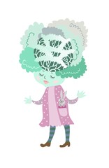 Cute cartoon cabbage with bunny - toy. Charming personage, illustration for children's books. Unusual vector illustration.