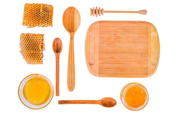Honey set on a white background