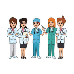 Fototapeta premium woman medical doctors and nurses cartoon icon over white background. colorful design. vector illustration