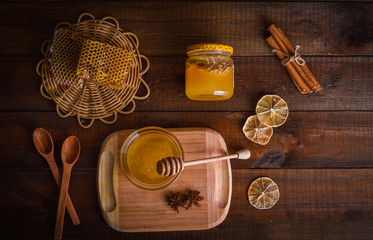 Honey on a wooden background