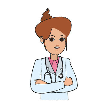 woman medical doctor cartoon icon over white background. colorful design. vector illustration