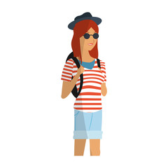 young girl wearing casual clothes over white background. colorful design. vector illustration