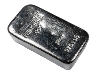 Silver Bullion Bar. 1000 grams fine silver bar isolated on a white background.