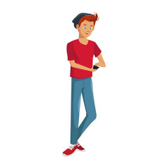 young guy wearing casual clothes over white background. colorful design. vector illustration