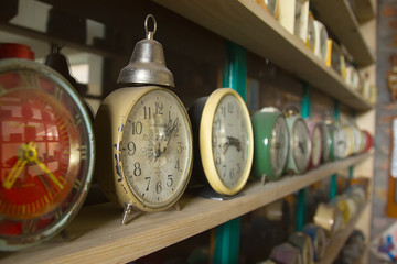 collection of vintage alarm clocks