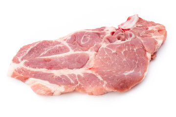 Fresh raw beef steak isolated on white background, top view.