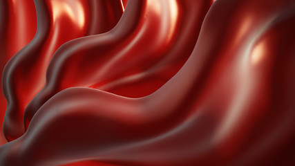 Luxury red background with drapery, frills and pleated fabric. 3