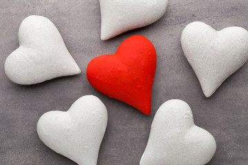 Fototapeta premium Red hearts the gray background. Valentine Day background.