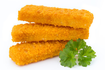 Fish fingers on the white background.