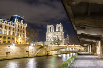 Naklejka premium Notre-Dame Cathedral at night, Paris , France