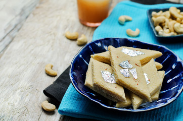 Cashew fudge. Kaju Katli. Indian sweets