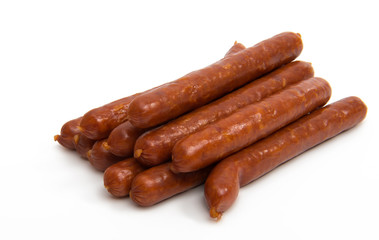 dried sausages on white background