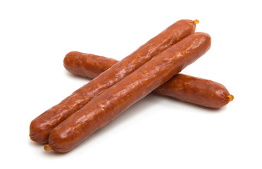 dried sausages on white background