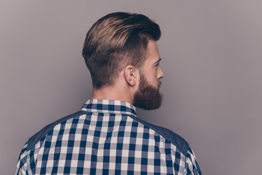 Back view of stylish young bearded man with modern hairstyle Stock Photo |  Adobe Stock