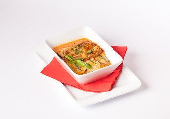 lasagna on a white background