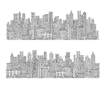 City skyline. Hand drawn illustration