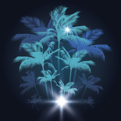 Fototapeta na wymiar Tropical background with palm trees at night, vector illustration