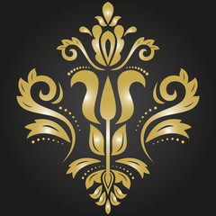 Oriental vector golden pattern with arabesques and floral elements. Traditional classic ornament. Vintage pattern with arabesques