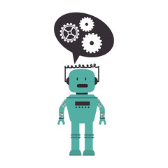 electronic robot with speech bubble card icon vector illustration design