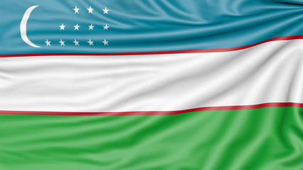 Flag of Uzbekistan, 3d illustration with fabric texture