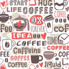 Afwasbaar Fotobehang Koffie Naadloze doodle koffie patroon hand getekende vectorillustratie.