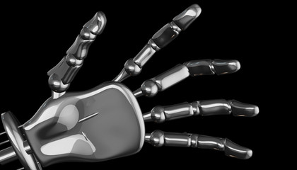 Robotic mechanical cybernetic metal arm. 3d rendering